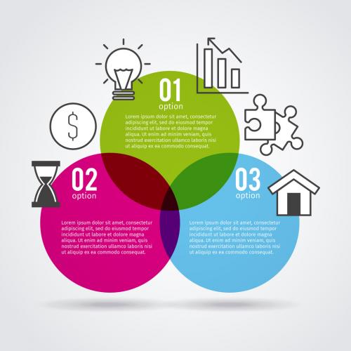 Assorted Icons Around a Venn Diagram with Editable Text - 125054558