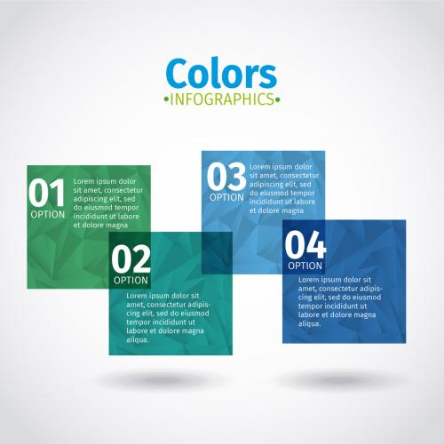 Overlapping Green and Blue Squares with Polygon Pattern Infographic - 125155190