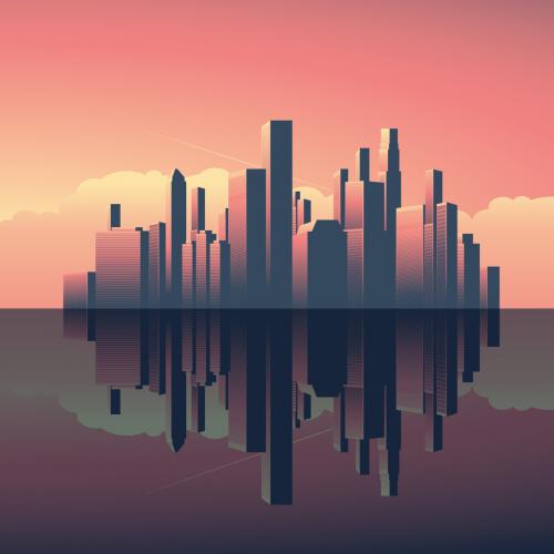 Art Deco Cityscape at Sunset Illustration - 125328908