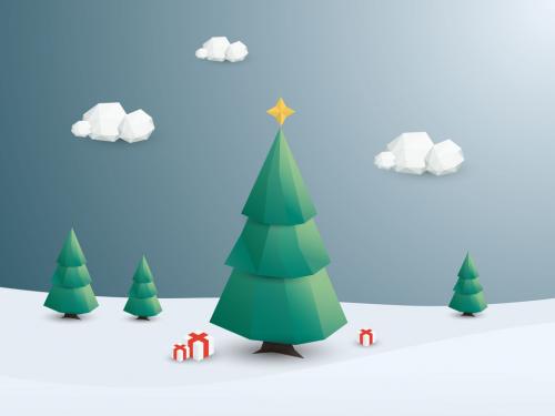 Polygonal Outdoor Christmas Tree Illustration - 125329005