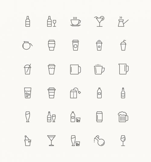 30 Minimalist Beverage Icons - 125400280