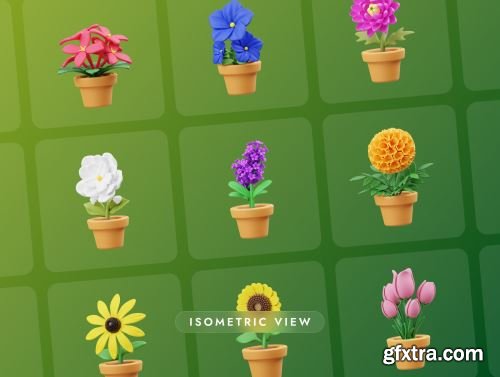 Potted Flowers 3D Icon Ui8.net