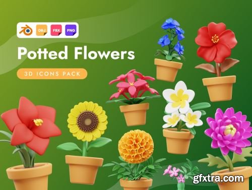 Potted Flowers 3D Icon Ui8.net