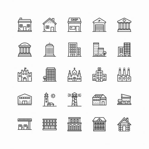 25 Black and White Building Icons - 125418497