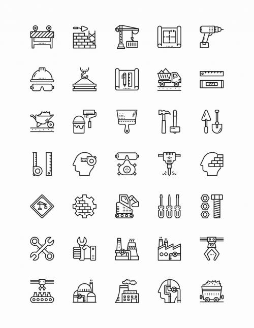 35 Black and White Construction and Industry Icons - 125418581