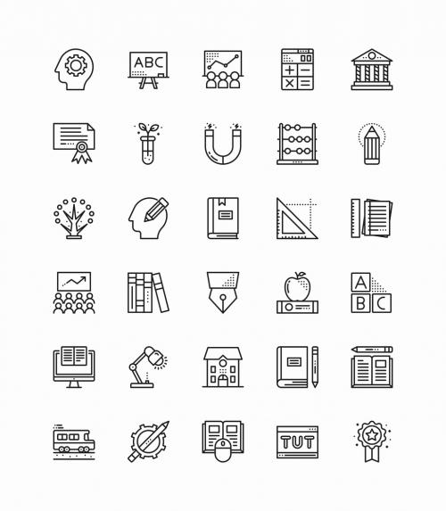 30 Black and White Education Icons - 125418666