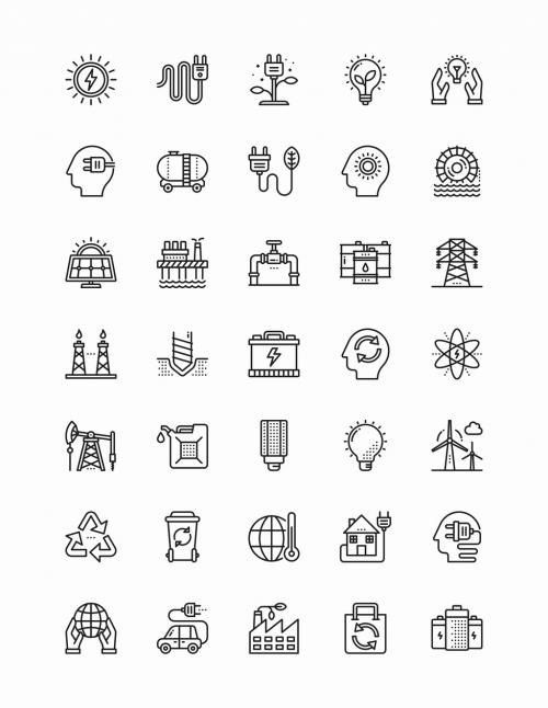 35 Black and White Ecology and Energy Icons - 125418686