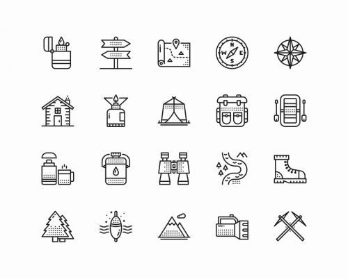 20 Black and White Outdoor and Adventure Icons - 125419252