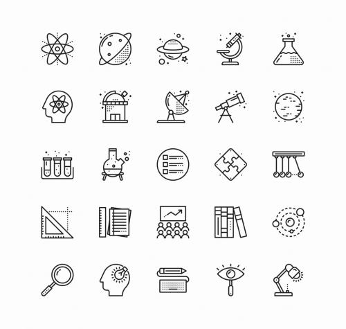 25 Black and White Science and Research Icons - 125419416