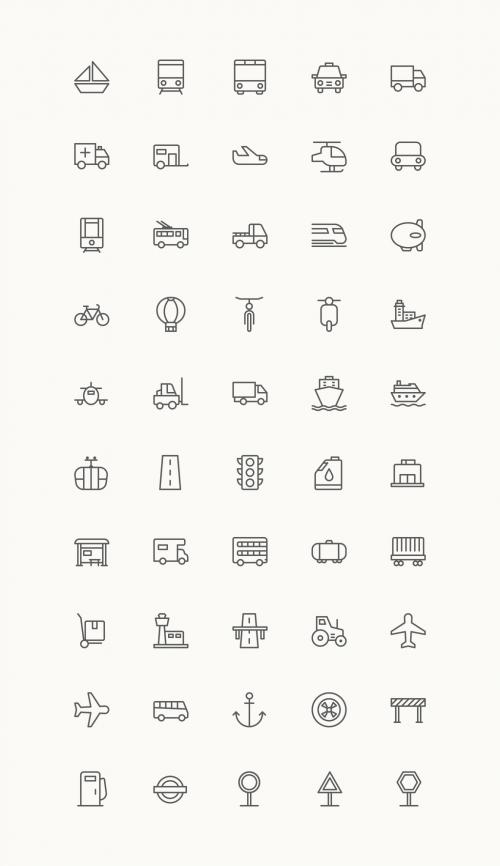 50 Minimalist Transportation and Travel Icons - 125419649