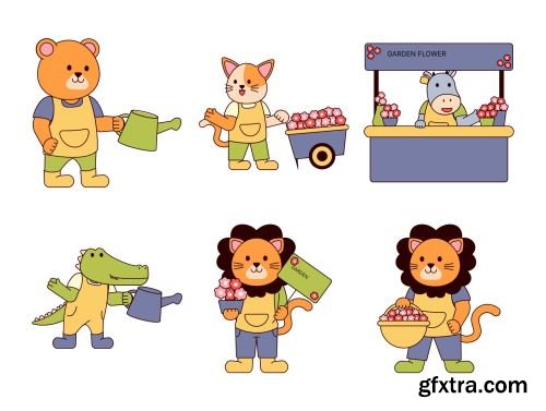 Animal Selling Flowers Illustration Ui8.net