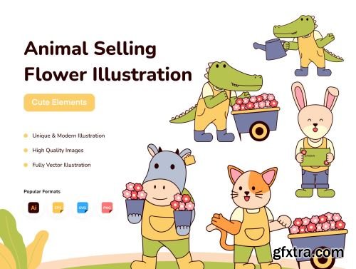 Animal Selling Flowers Illustration Ui8.net