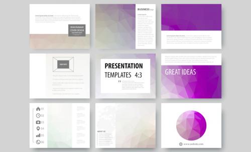 9 Presentation Slides with Purple Tone Geometric Design Element - 125538549