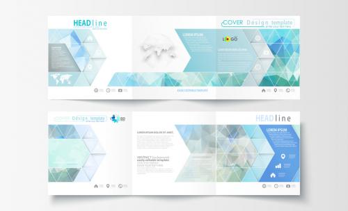 Trifold Brochure Layout with Cool Tone Geometric Design Element 2 - 125538601