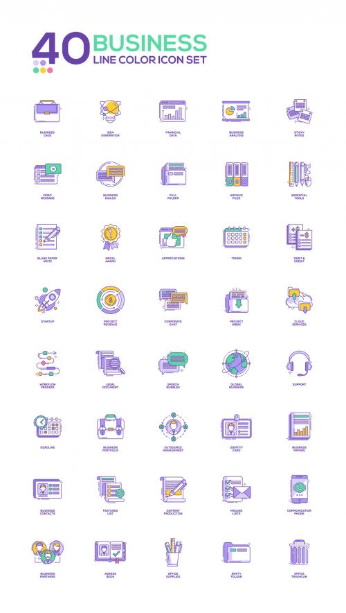 40 Purple Outlined Business Icons - 125544694