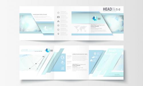 Trifold Brochure Layout with Cool Tone Geometric Design Element 4 - 125549897