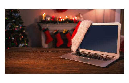 Laptop with Santa Hat Mockup - 126991468