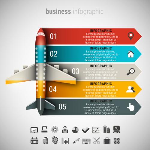 Airplane Element Infographic with Grayscale Icon Set - 126999163