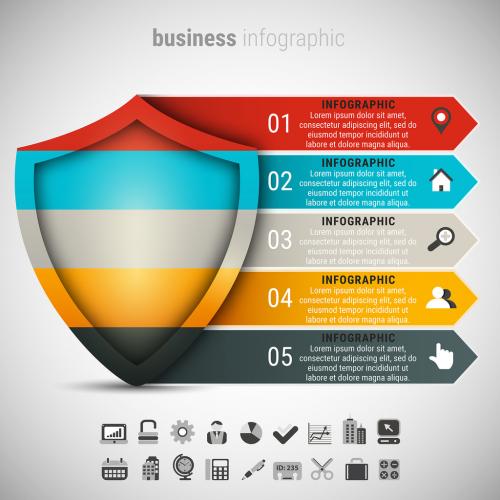 Shield Element Infographic with Grayscale Icon Set - 126999175