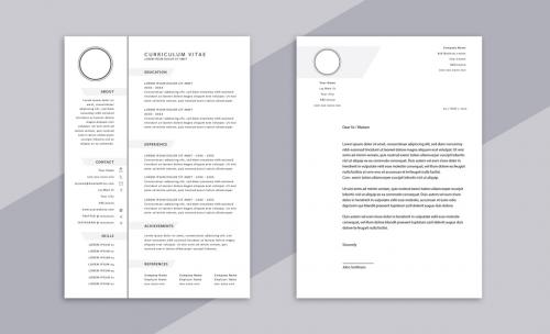 Minimalist CV and Cover Letter Layout with Grayscale Tabs - 130676480