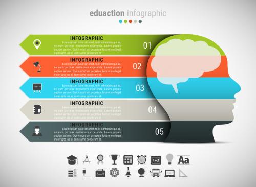 Silhouetted Face Element Infographic with Grayscale Icon Set - 130759325