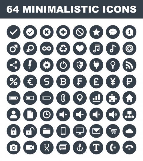 64 Flat Circular Minimalist Icons - 132269974