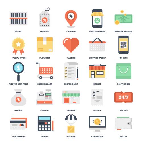 25 Flat Colorful Shopping Icons 3 - 132360610