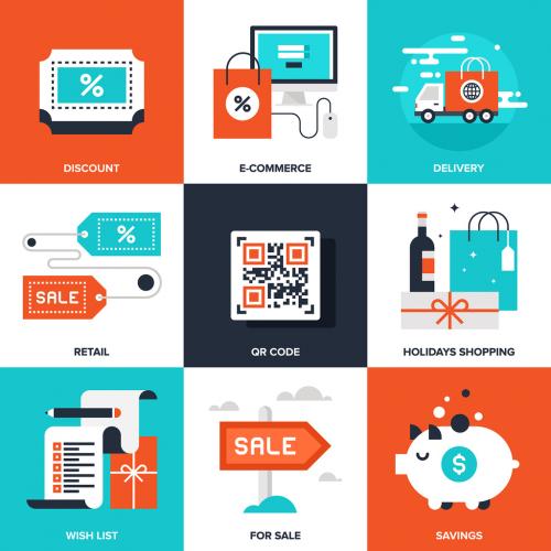 9 Four-Color Square Shopping Icons 2 - 132369021