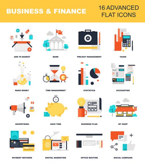 16 Flat Colorful Business Icons - 132369139