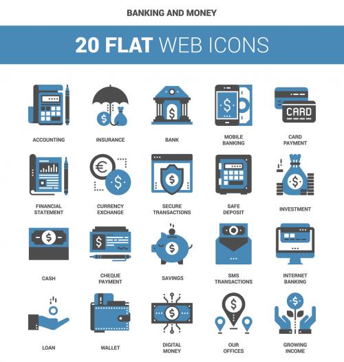 20 Flat Two-Color Banking Icons - 132369204