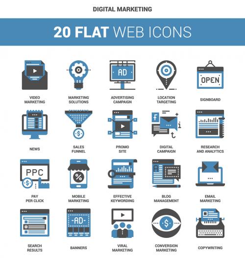 20 Flat Two-Color Digital Marketing Icons - 132369268