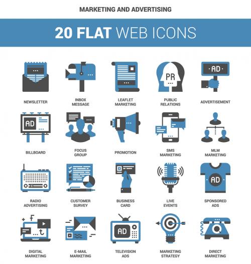 20 Flat Two-Color Marketing Icons - 132369288