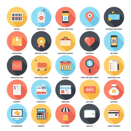 25 Circular Shadowed Shopping Icons 1 - 132369365