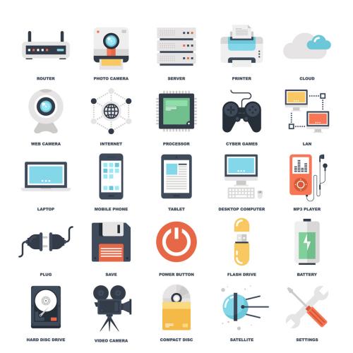 25 Flat Colorful Media and Gaming Icons - 132369436