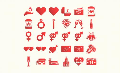 Red Love and Romance Icon Set - 133126951