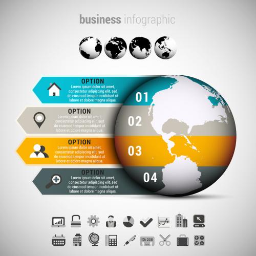 Large Globe and Arrow Tab Infographic - 133702740