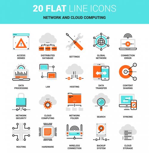 20 Line Art Networking and Storage Icons - 135214508
