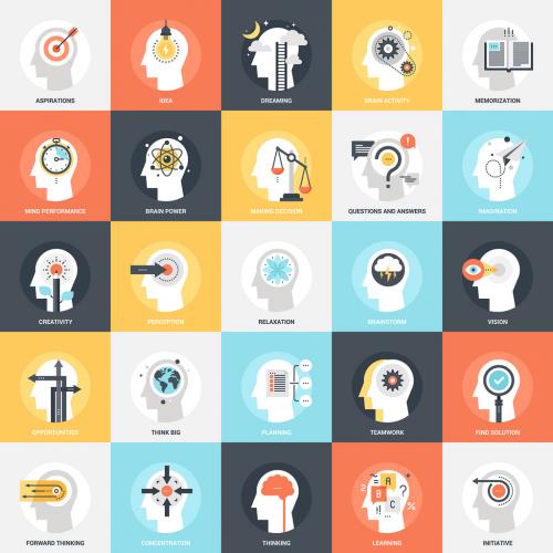 25 Flat Square Mental Process Icons 1 - 135214755