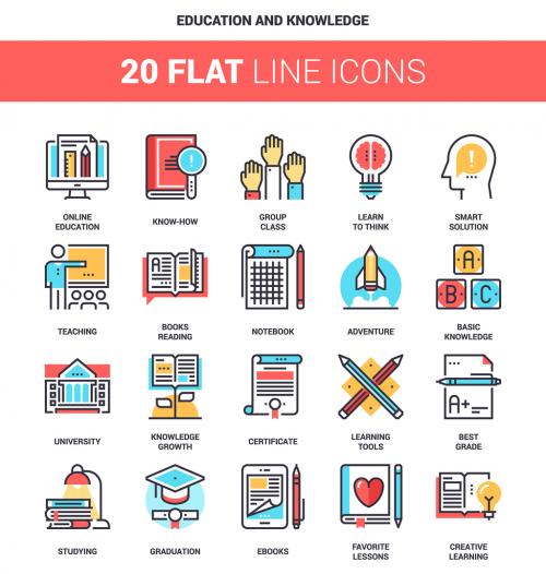 20 Five-Color Line Art Education Icons - 135221526