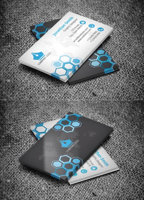 Business Card Layout with Hexagonal Design - 142621290