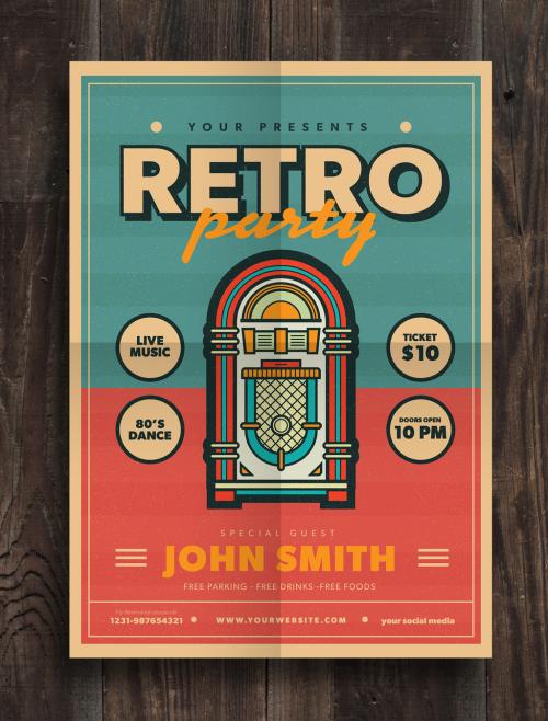 Retro Style Party Flyer Layout - 142639869