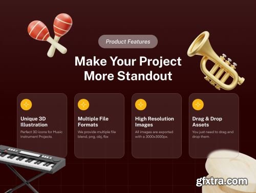 Music Instruments 3D Icon Ui8.net