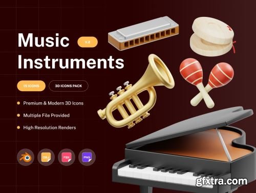 Music Instruments 3D Icon Ui8.net