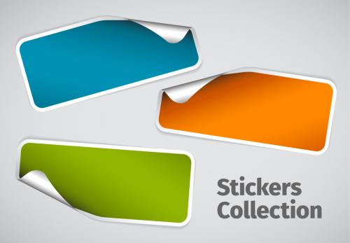 White-Bordered Sticker Elements with Peeled Up Corner - 153231712