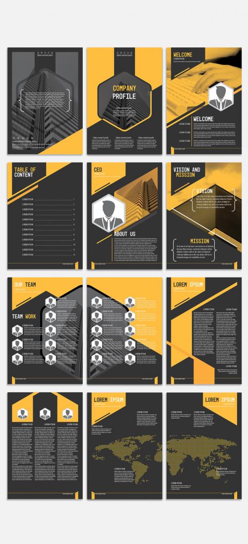 Multi-Page Brochure Layout with Gray and Orange Accents 1 - 155178166