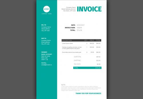 Teal and White Invoice Layout - 155604979