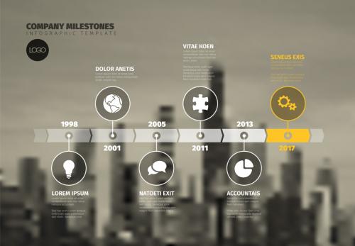 Horizontal Timeline Infographic with City Background - 156724235