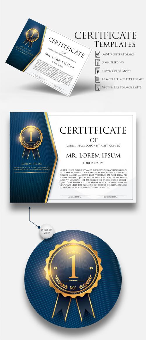 Certificate Layout with Dark Blue and Gold Accents 1 - 157575570
