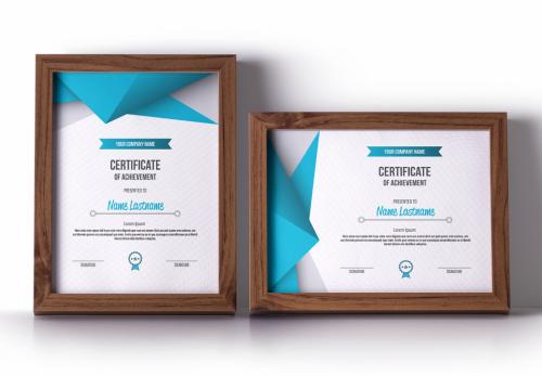 Award Certificate Layout with Blue Angular Accents - 159518684