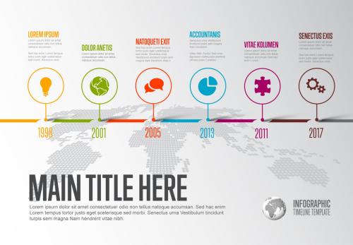 Horizontal Timeline Layout with Abstract World Map - 159753750